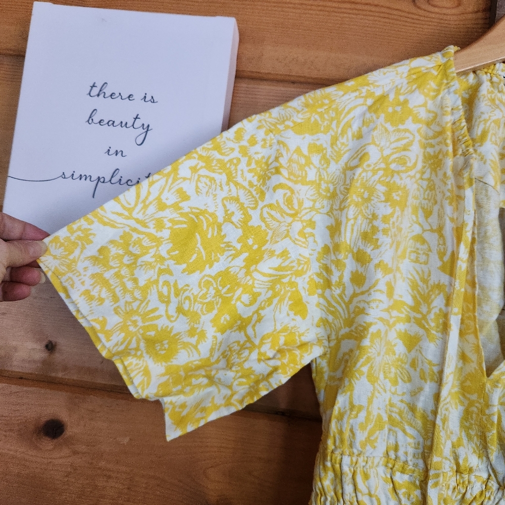 Joie NWT Renae B Yellow Floral Linen Shirt Peekaboo Cutout Back Stretch Top Sz S - Picture 7 of 13
